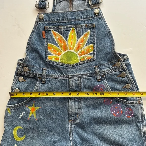 Festival Overalls Boho‎ Painted Denim Girls or Women’s XXS - Picture 9 of 16